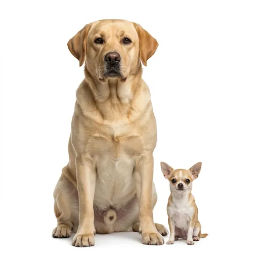 Annie the 70-pound Labrador and Max the 5-pound Chihuahua — body size affects chocolate toxicity